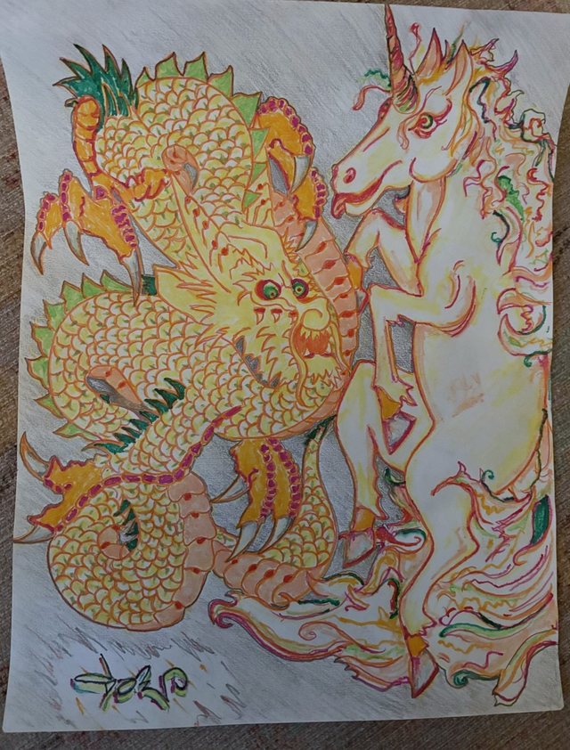 Love at First Sight, a dragon and unicorn drawing