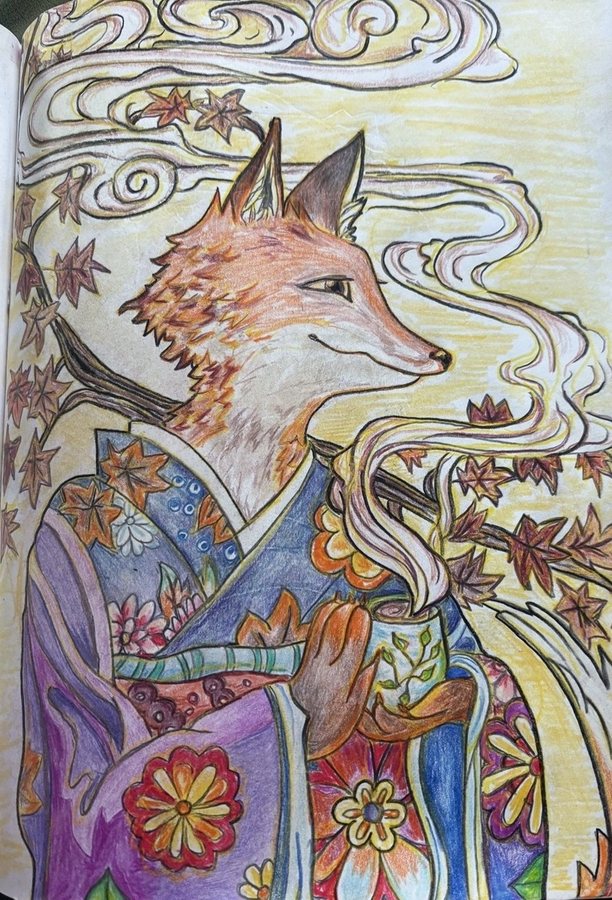 Fox in a patterned kimono