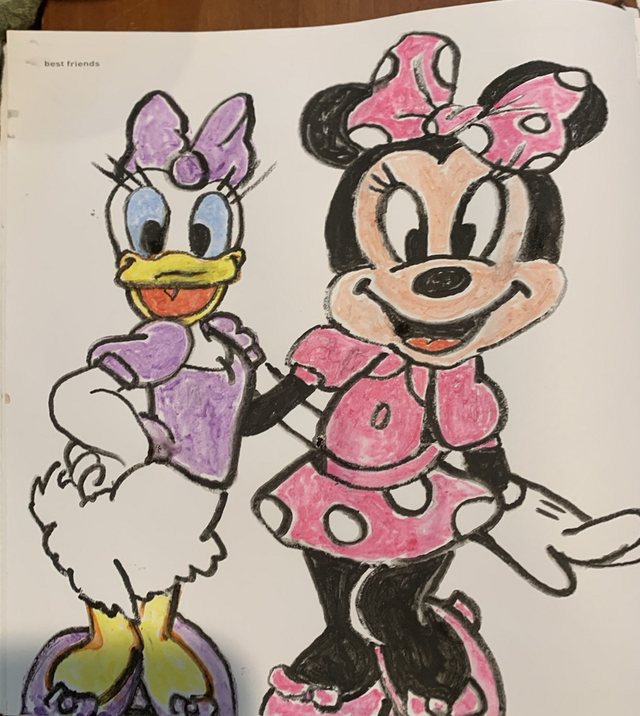 Colored character drawing of two cartoon ducks