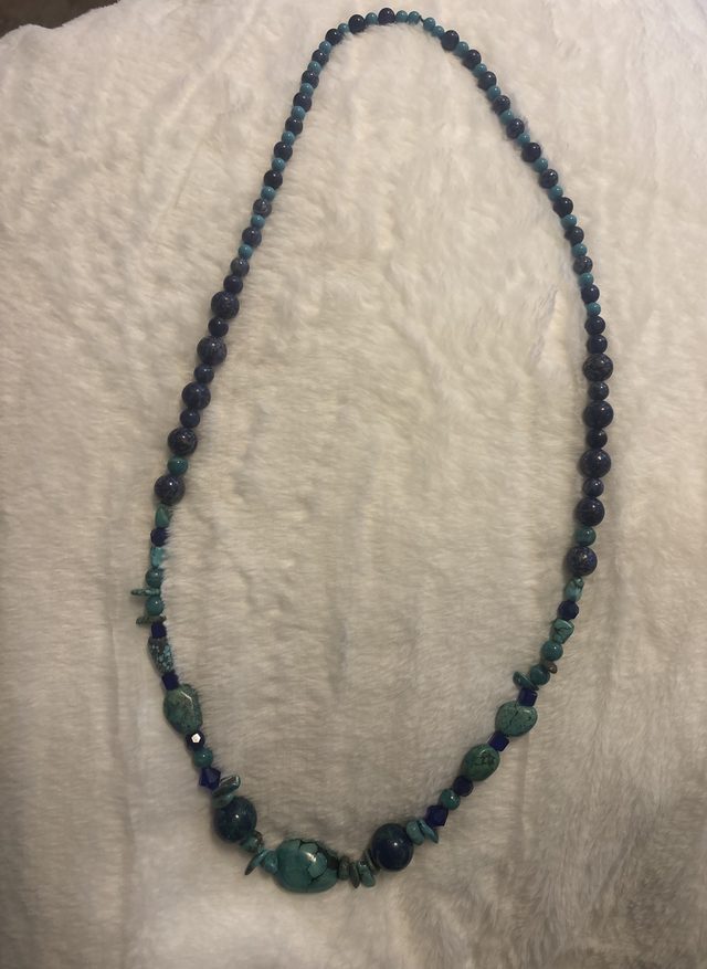 Blue lapis and turquoise beaded necklace