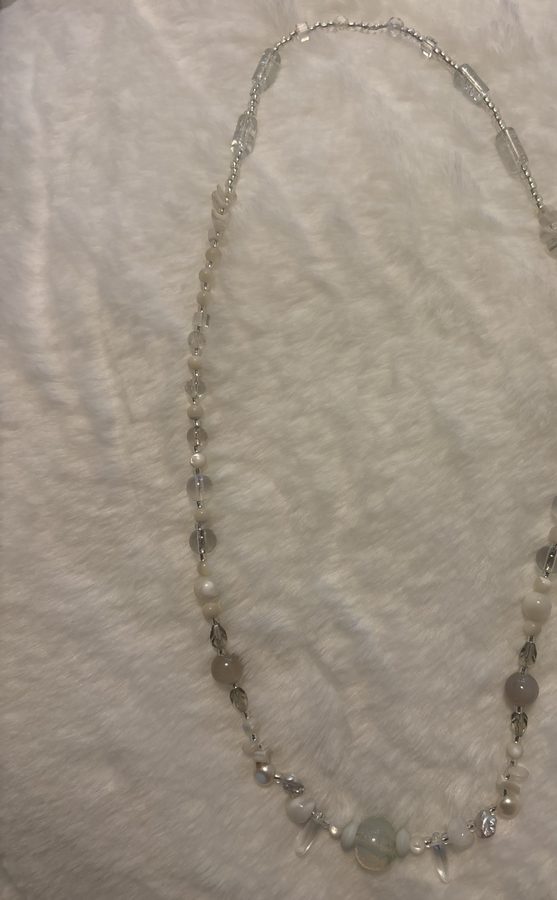 Mother-of-pearl and clear crystal beaded necklace