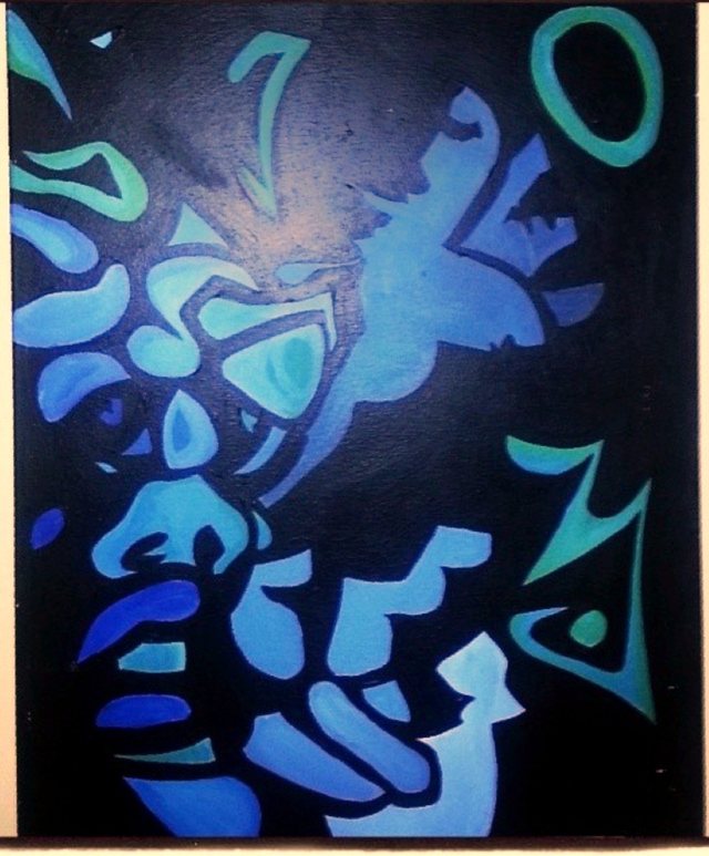 Wreck OG Nize, blue abstract forms on a black ground