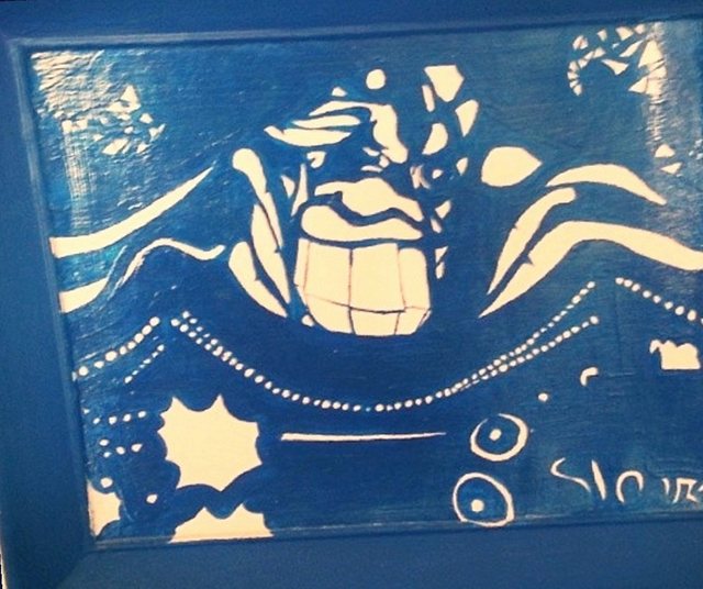 Cheesin Kong GWB, a blue painted tray with white graphic forms