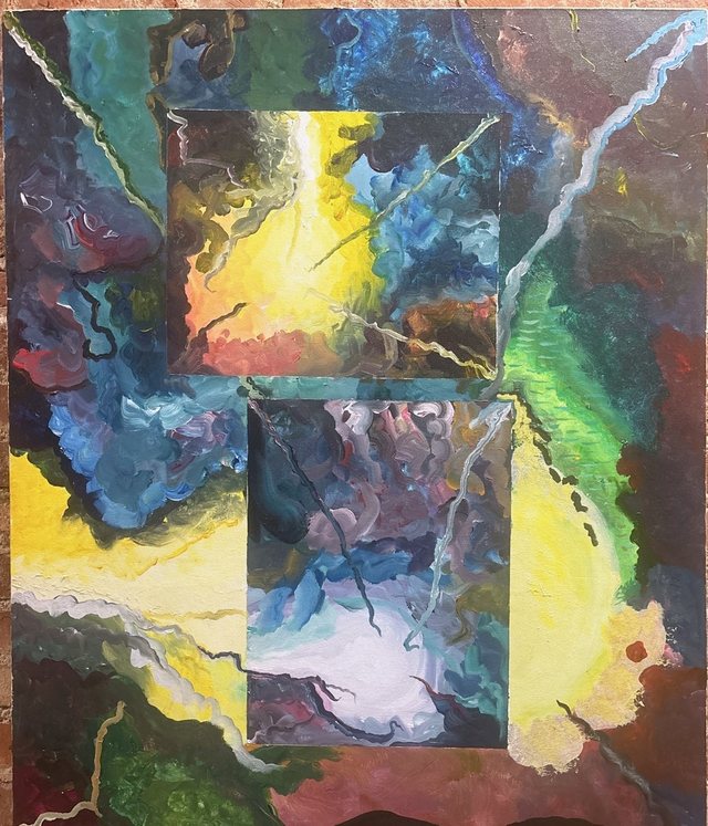 Lightning, an abstract painting with storm-like panels
