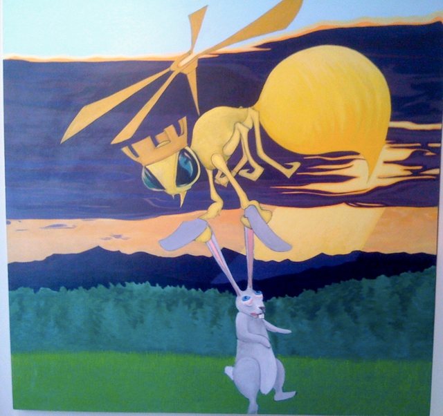 Large wasp carrying a rabbit